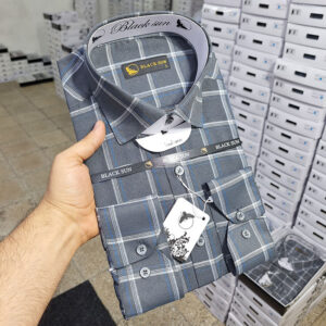 پیراهن مردانه چهارخانه کج‌راه BS59 رنگ طوسی تیره | بلک سان