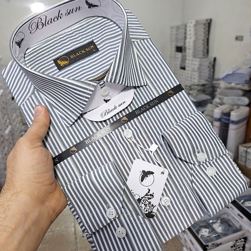 پیراهن مردانه راه‌راه طوسی بلک سان – کد BS64 رنگ ۱